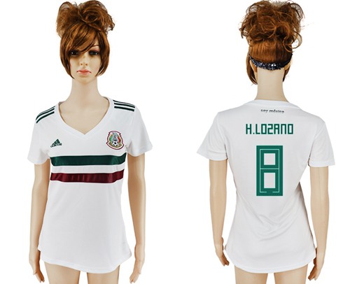 Women's Mexico #8 H.Lozano Away Soccer Country Jersey